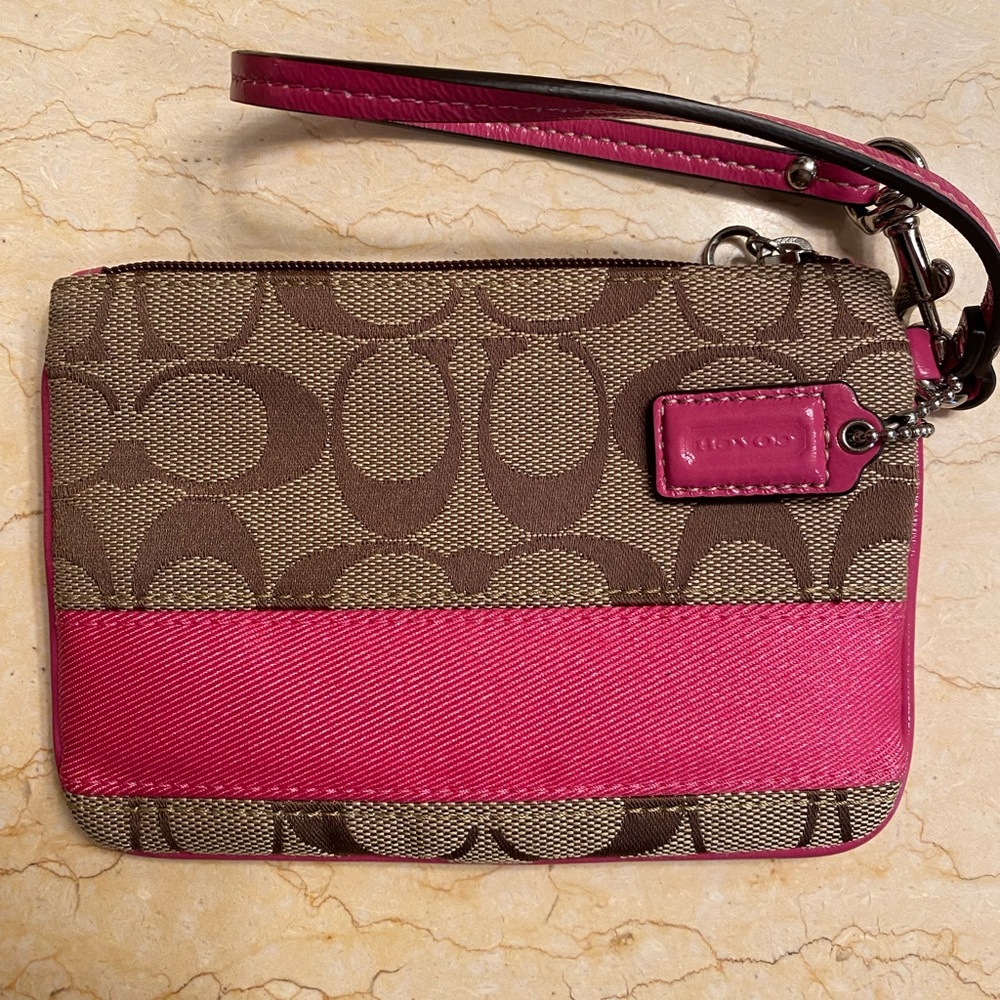 Pink & Tan Coach Wristlet